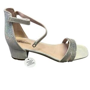 Sonoma Girls Low Heel Sparkly Glitter Sandals Sz 4 ‎ Silver Formal Wedding Guest